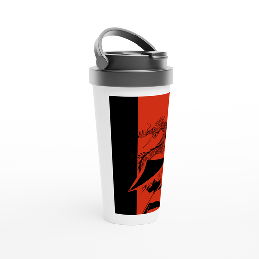 “Samurai” White 15oz Stainless Steel Travel Mug